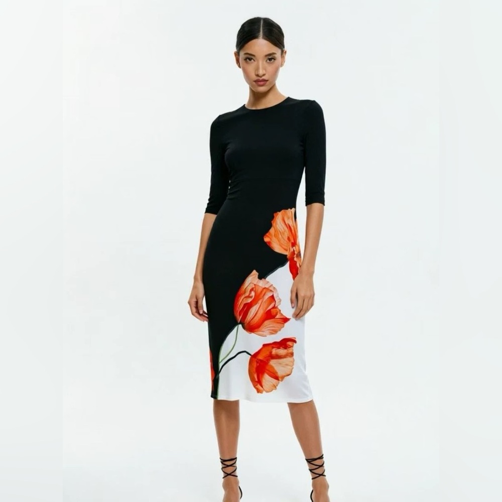 Alice + Olivia Delora Sheath Dress with Orange Tulip Print